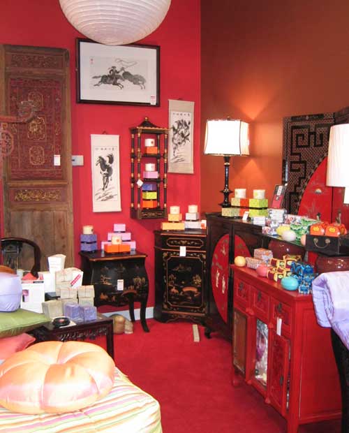 asian antiques, wall decor, candles, lighting